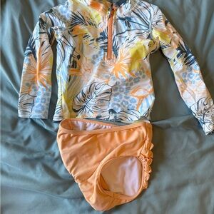 Ruffle Butts Floral Rashguard Set - Blue, Yellow, Orange